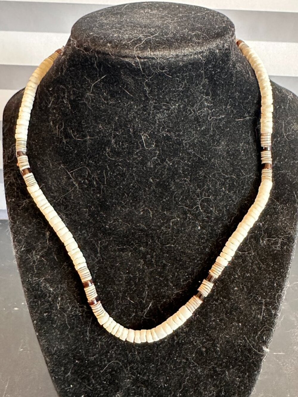 White and Gray Puka Shell Choker Necklace Coastal Summer Beach Jewelry